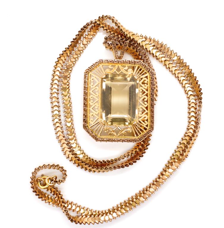 Antique Rose gold and lemon quartz pendant - Image 3 of 5