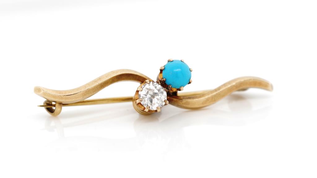 Antique diamond, turquoise and yellow gold - Image 2 of 4