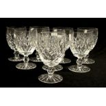 Eight Waterford crystal red wine glasses