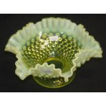 Vintage vaseline yellow hobnail glass footed bowl