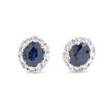 Sapphire and diamond cluster stud earrings