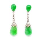 Jade set 18ct white gold hanging earrings