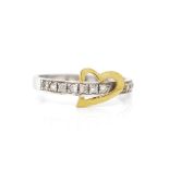 Two tone 9ct gold heart ring