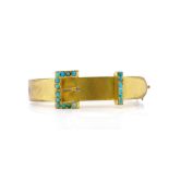 Antique turquoise and gilt metal buckle bangle