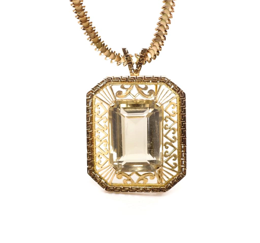 Antique Rose gold and lemon quartz pendant - Image 2 of 5