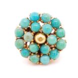 Antique turquoise and yellow gold cluster stud