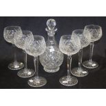 Six Bohemian cut crystal wine glasses & a decanter