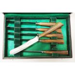 Cased set six French horn handled knives
