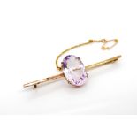 Edwardian amethyst and rose gold brooch