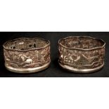 Pair of Irish sterling silver bottle coasters