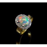 Opal and diamond set 18ct yellow gold ring