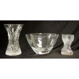 Heavy cut crystal vase, a glass bowl and vase (3)