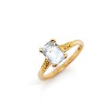 Aquamarine, diamond and 9ct yellow gold ring