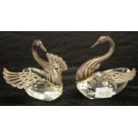 Pair swan form silver condiment dishes