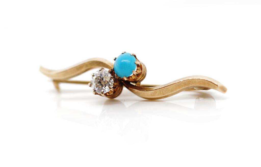 Antique diamond, turquoise and yellow gold - Image 3 of 4