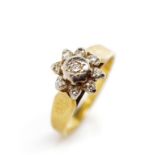 Diamond cluster and 18ct yellow gold ring