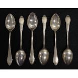 Six Continental silver teaspoons