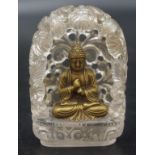 Chinese seated bronze Buddha in crystal temple