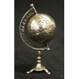 Italian silver miniature world globe on stand