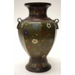 Antique Japanese enamel bronze baluster vase