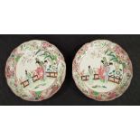 Pair Chinese painted polychrome plates