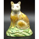 Rare antique Prattware pottery figure of a cat