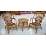 Three piece cane table & chairs set