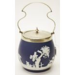 Vintage Adams blue & white ceramic biscuit barrel