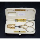 Antique French ivory & gold sewing set