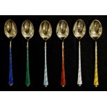 Cased set of six Danish silver & enamel teaspoons