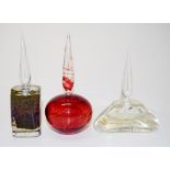 Three Australian art glass perfume bottles