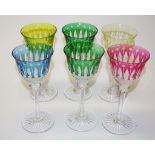Good set six Baccarat coloured wine glasses