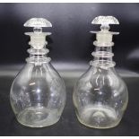 Two Georgian three ringed neck glass decanters
