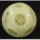 Chinese carved green stone puzzle ball