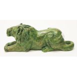 Chinese green hardstone carved lion figurine