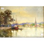 Artist unknown "Boats on the lake" watercolour
