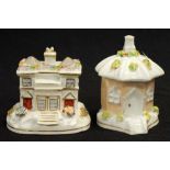 Two C19th Staffordshire house pastille burners