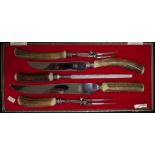 Cased Stag horn and stainless steel carving set