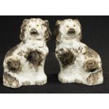 Pair Victorian Staffordshire seated dog figures