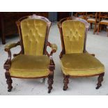 Pair of Victorian Grandfather & Grandmother chairs