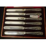 Cased set of six sterling silver fruit knives