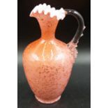 Victorian cased pink satin glass ewer/vase