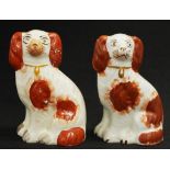 Pair Victorian Staffordshire seated dog figures