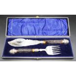 Antique cased horn & silver plate carving set