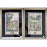 Two framed antique coloured hunting engravings