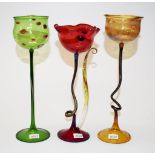 Set three Art Glass hand blown wine glasses