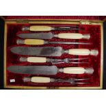 Antique cased Ivory & sterling silver carving set