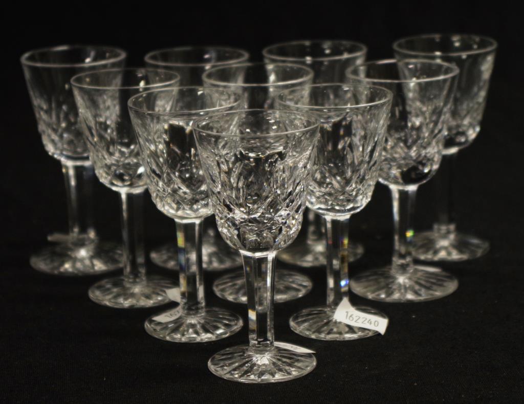 Ten Waterford crystal "Lismore" Sherry glasses