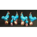 Two Pairs Chinese ceramic cockerel figures