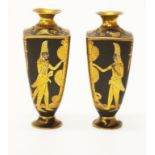 Pair Egyptian theme Damascene posy vases